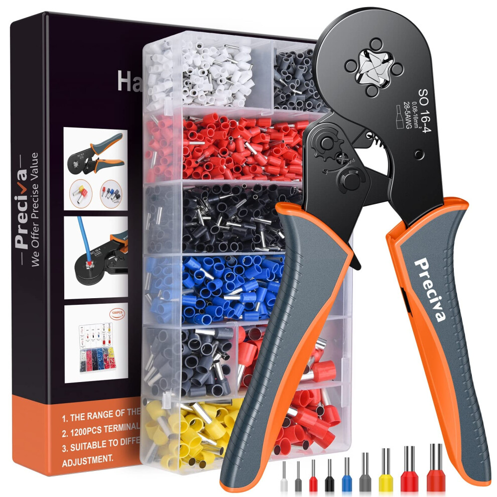 Bootlace Ferrule Crimping Tool, Preciva 0.08-16Mmâ²/Awg 28-5 Ferrule Crimper-Tool With 1200Pcs Ferrules 5051226969218