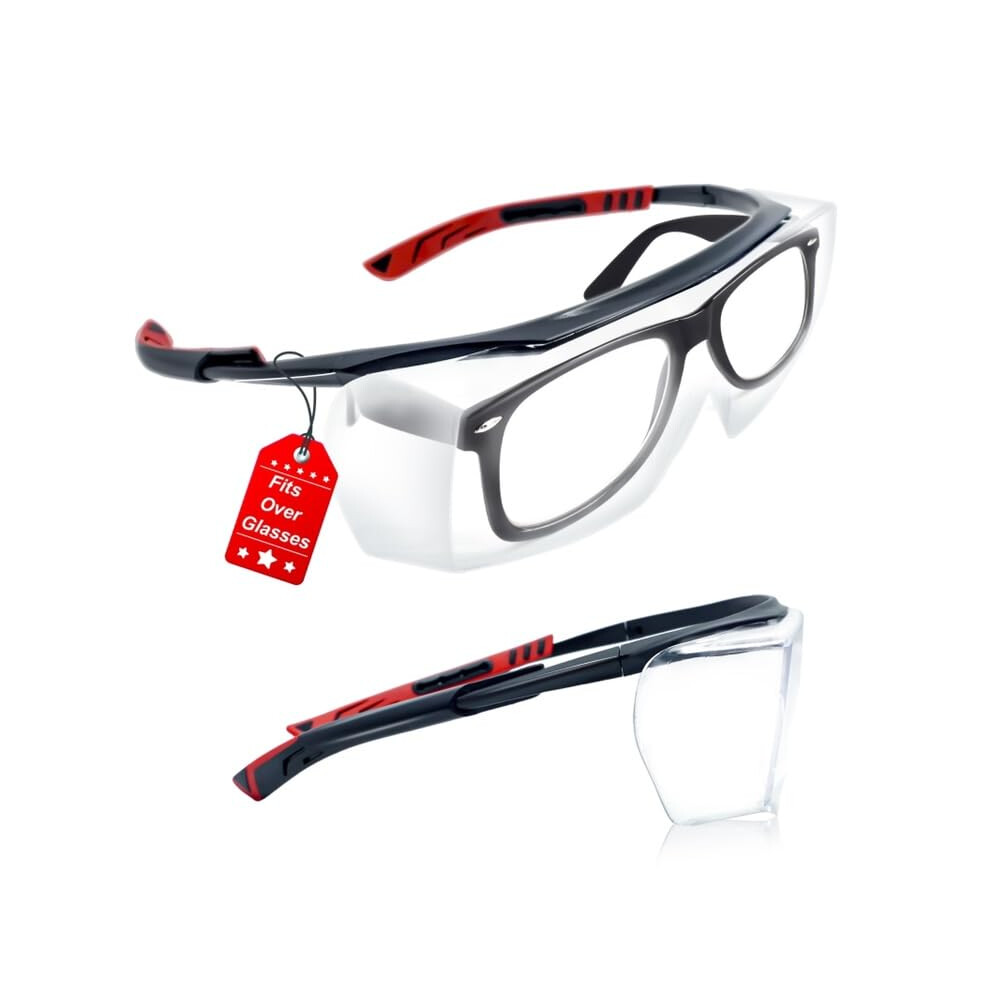 Raykce Clear Safety Glasses For Work Anti-Fog Protective Goggles Fit Over Prescription Glasses, Anti-Scratch Wrap-Around With Side Shields 5051226984822