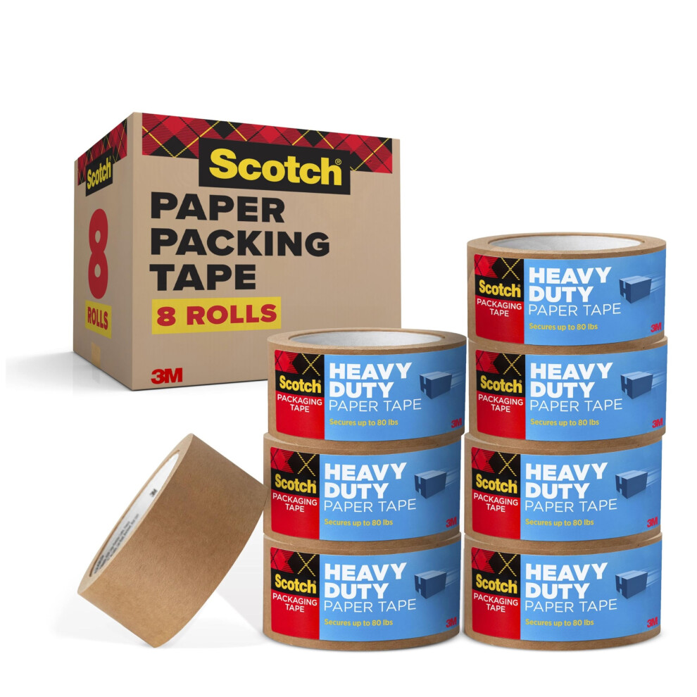 Scotch Box Lock Paper Packaging Tape, 1 Roll 48 Mm X 22.8 M - Paper Tape, Curbside Recyclable Brown