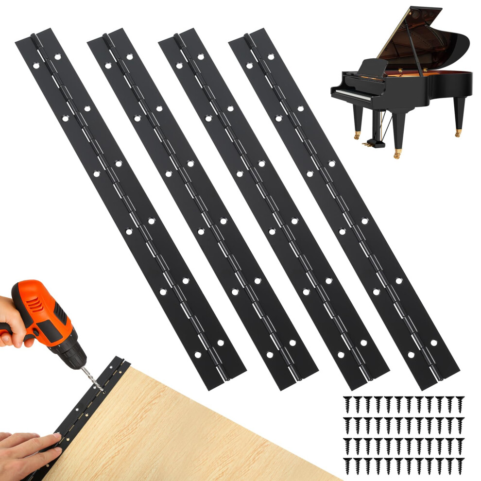 4 Pcs Heavy Duty Piano Hinges For Wood, 30Cm/12 Inch Continuous Hinges With Holes, Stainless Steel Cabinet Hinge For Cabinet Doors Pianos Windows 5051226975165