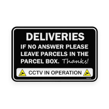 Sticker Gold - 12cm x 7.5cm DELIVERIES PARCEL BOX NOTICE Self Adhesive Stickers - Sign, Front Door, Courier, Postman, Black/White SG036