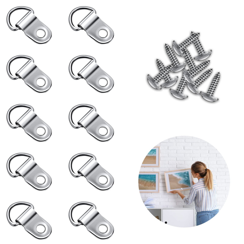 D Rings For Picture Hanging, 10 Sets Picture Hangers Hooks Picture Frame Hooks Metal D Ring Picture Hangers Canvas Hanging Kits Hook Screws For 5051226967467