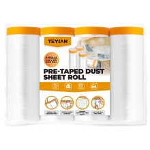 4 Rolls 2.4x20M Plastic Dust Sheet for Decorating Pre-Taped Masking Film Tape and Drape Self-Adhesive Painting Drop Film for Auto Wall Furniture Pain