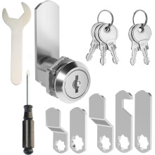 Cabinet Lock 20mm, Equipped with 5 Different Lock Plates, 5 Key Locker Locks, Cam Lock with Spanner and Screwdriver