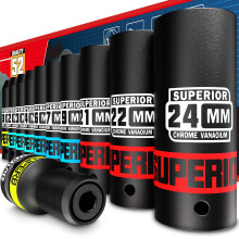 KIRXST 1/2 Inch Drive Impact Socket Set, 11 Piece Deep Sockets 10-24 mm, Metric Socket Set with 1/4" Socket Adapter for Automotive Trucks Tractors