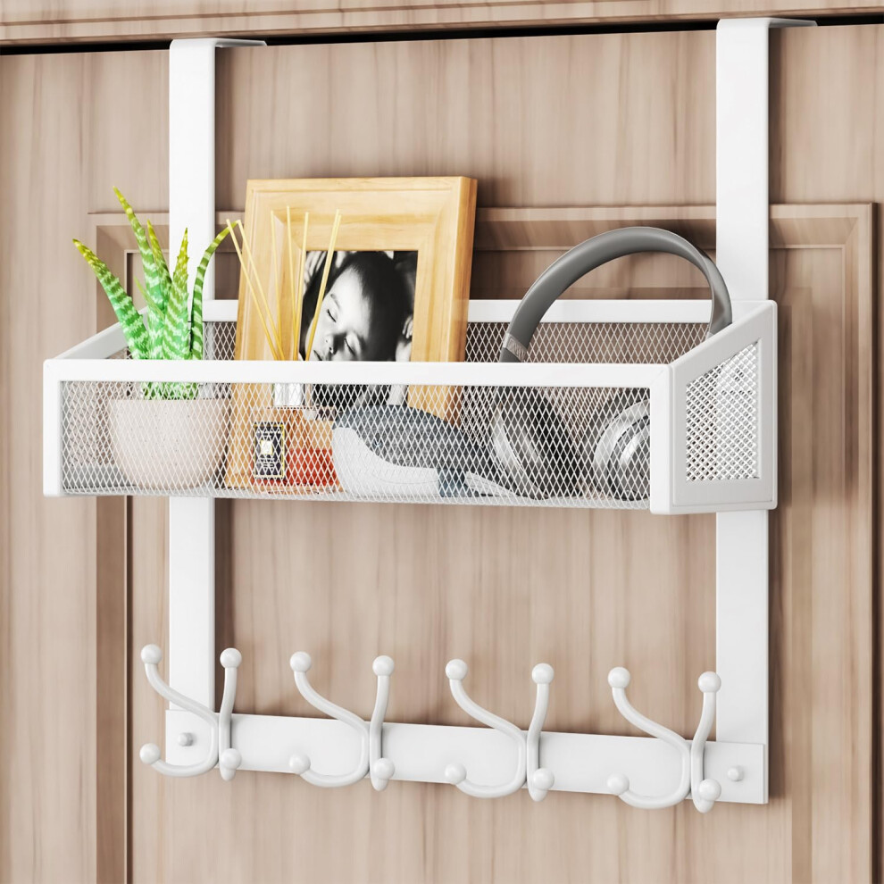 Hapirm Over Door Hanger Hooks - Over Door Hook Easy Install, Stainless Steel Coat Hangers With 16 Hooks, Mesh Basket Coat Rack Storage For Clothes 5051226969362
