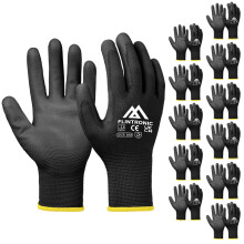 Flintronic 6 Pairs Non-Slip PU Coated Safety Work Gloves, Scratchproof Gardening & General Duty Gloves (Medium - Size 8, Black)
