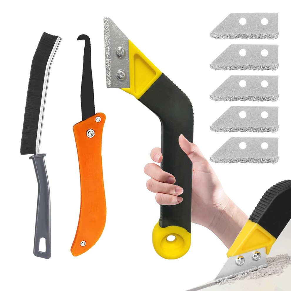 Pro Grout Removal Tool, Grout Rake Removal Tool Tile Grout With 5 Pieces Extra Replacement Accessories And 1 Hand Saw Angled Grout Rake, 1 Pcs Brush 5005024122573