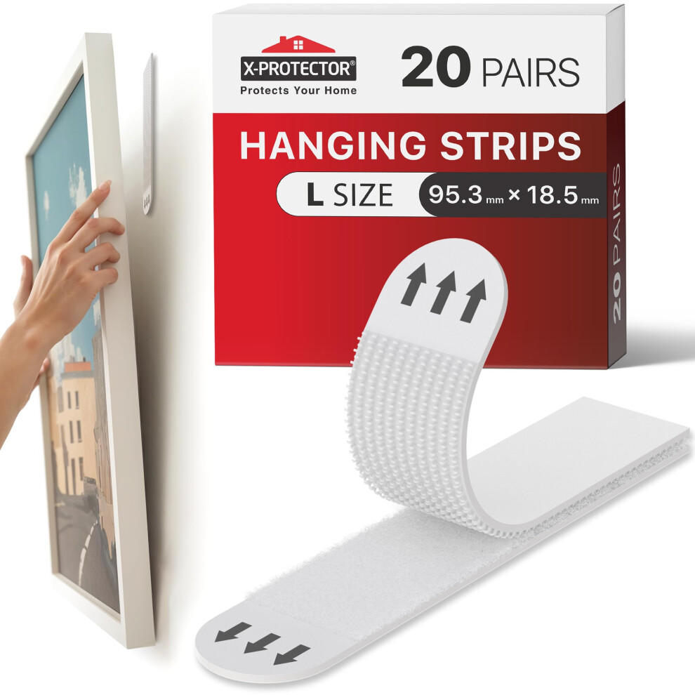 X-Protector Picture Hanging Strips - 20 Pairs Damage Free Picture Hangers - Self Adhesive Picture Hangers Without Nails - Heavy Duty Wall Adhesive - 5003350345680