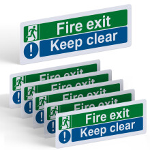 6 Pack Fire Exit Keep Clear Sign 300mm x 100mm, Self-Adhesive Vinyl Safety Sticker for Doors and Walls, Waterproof UV Resistant, Indoor Outdoor Use