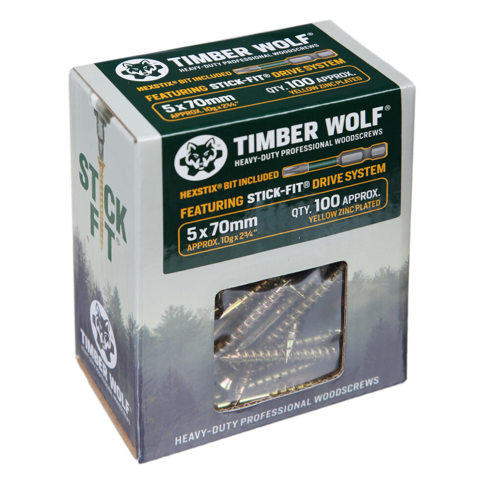 Timber Wolf Tw50070 Woodscrews - 5.0 X 70Mm - Box Of 100, Zinc & Yellow (Gold) 5051226944765
