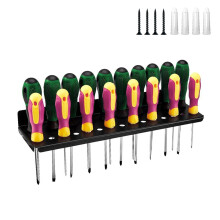 PARFCO Wall Mount Tool Storage Rack, 25 Holes Metal Screwdriver Spanner Organiser, Heavy Duty Wall Mount Tool Rack, Black Screwdriver Holder