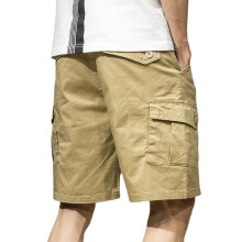 (Khaki, 30) Men's Summer Cargo Shorts Casual Cotton 5-Inch Inseam Loose Fit Streetwear Ins Branded