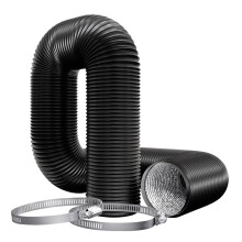 8 Inch (200mm) Flexible Aluminum PVC Ventilation Ducting Hose - 5m Black Air Duct Pipe for Extractor Fan, Hydroponics, Grow Tents, Dryer Vents