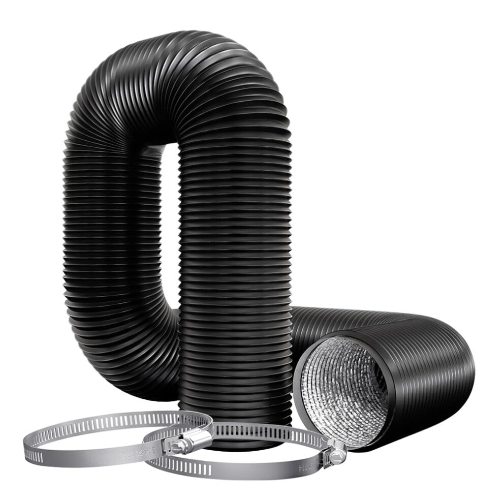 8 Inch (200Mm) Flexible Aluminum Pvc Ventilation Ducting Hose - 5M Black Air Duct Pipe For Extractor Fan, Hydroponics, Grow Tents, Dryer Vents 5051226987236