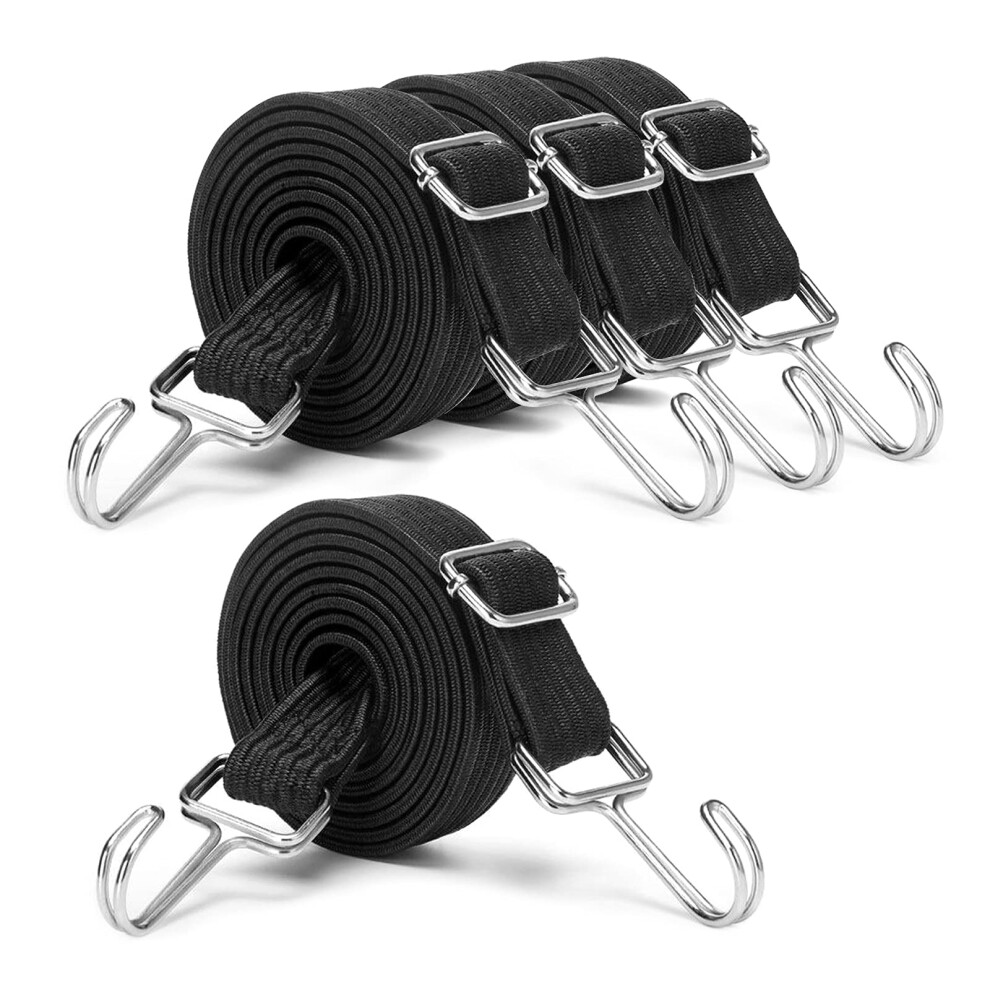 Incetue Adjustable Bungee Cords With Hooks Set, 4 Pack 2M Extra Long Flat Elasticity Rope 5051226958250
