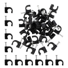 Round Cable Clips, 8MM Electrical Cable Wall Clip - Nail Clips Cable Management, 100Pcs Steel Nails Tacks Holder for Organizing Electric Wires Cables
