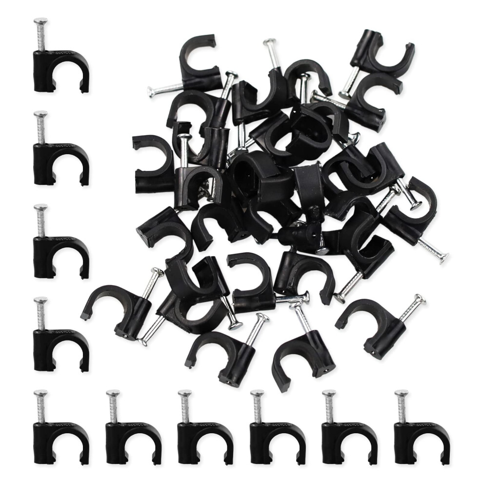 Round Cable Clips, 8Mm Electrical Cable Wall Clip - Nail Clips Cable Management, 100Pcs Steel Nails Tacks Holder For Organizing Electric Wires Cables 5051226940798