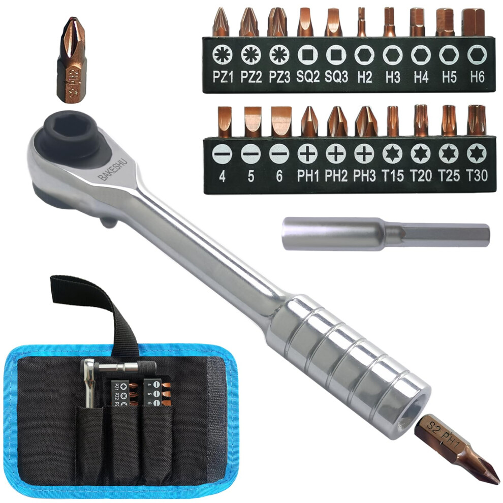 Mini Ratchet Screwdriver Set, Right Angle Screwdriver,Short Offset Screwdrivers With Phillips, Flat, Torx, Hex, Square,Pozidriv S2-Alloy Steel Bits 5051226989711