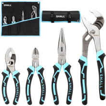Shall 4-Piece Pliers Set, Pliers Tool Set, 6-inch Side Cutters, 8-inch Needle-Nose Pliers, Two-Tone TPR Handle, Roll-Up Storage Case Included