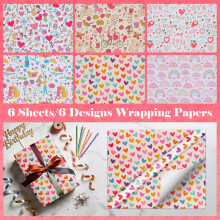 GAOHUI Wrapping Paper, 6 Sheet Love Heart Birthday Wrapping Paper for Girls Women, Pink Gift Wrap for Valentines, Birthday, Wedding