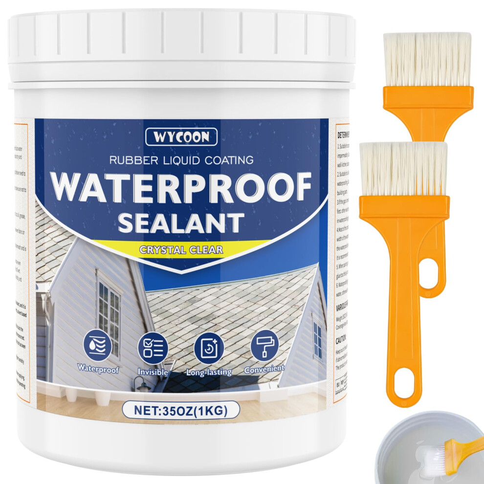 Wycoon Invisible Waterproof Sealant 1Kg, Transparent Liquid Sealant For Leak Repair, Waterproof Adhesive Coating For Indoor & Outdoor Use, Roof 5051226988356