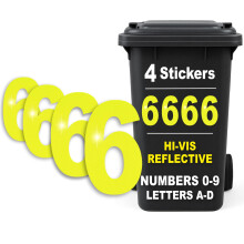 Rubigo 4PK Hi Vis Bin Numbers for Wheelie Bins – 0-9, Letters A-D, 17cm Reflective Dustbin Stickers