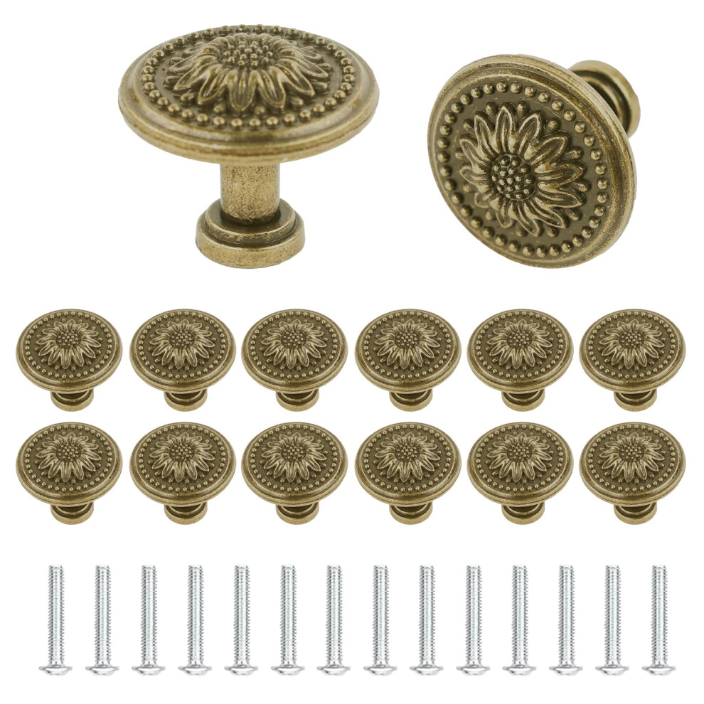 14 Pcs Antique Bronzy Cabinet Knobs Vintage Cabinet Handles Drawer Knobs Flower Pattern Cupboard Handle Retro Bronze Drawer Pull Handle For Chest Of 5051226938313