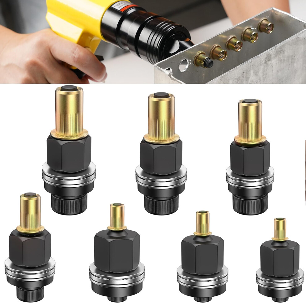 Yoopin 7Pcs Head Rivet Nut Tool, M3 M4 M5 M6 M8 M10 M12 Rivnut Kit, Carbon Steel Rivnut Gun Set For Rivet Nut Tool Manual Riveting Machine 5051226942433