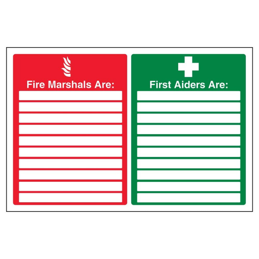 V Safety 13046Ba-R Fire Marshals/First Aiders Sign - Landscape - 300Mm X 200Mm - 1Mm Rigid Plastic, Green,Red 5051226981272