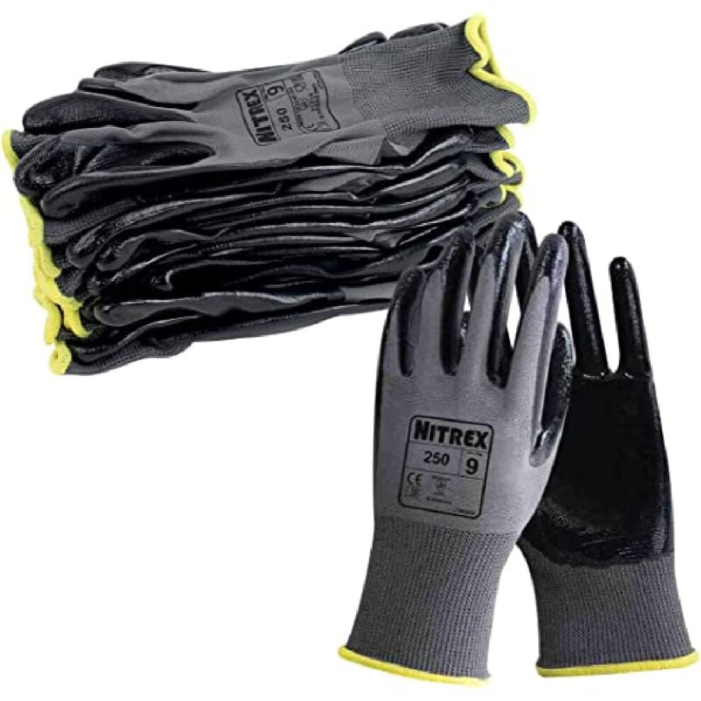 Nitrex 250 Work Gloves - General Handling Safety Gloves, Abrasion Resistant Nitrile Palm Coating, Polyester Liner, Enhanced Grip, Mechanical And Indu 8417046386814