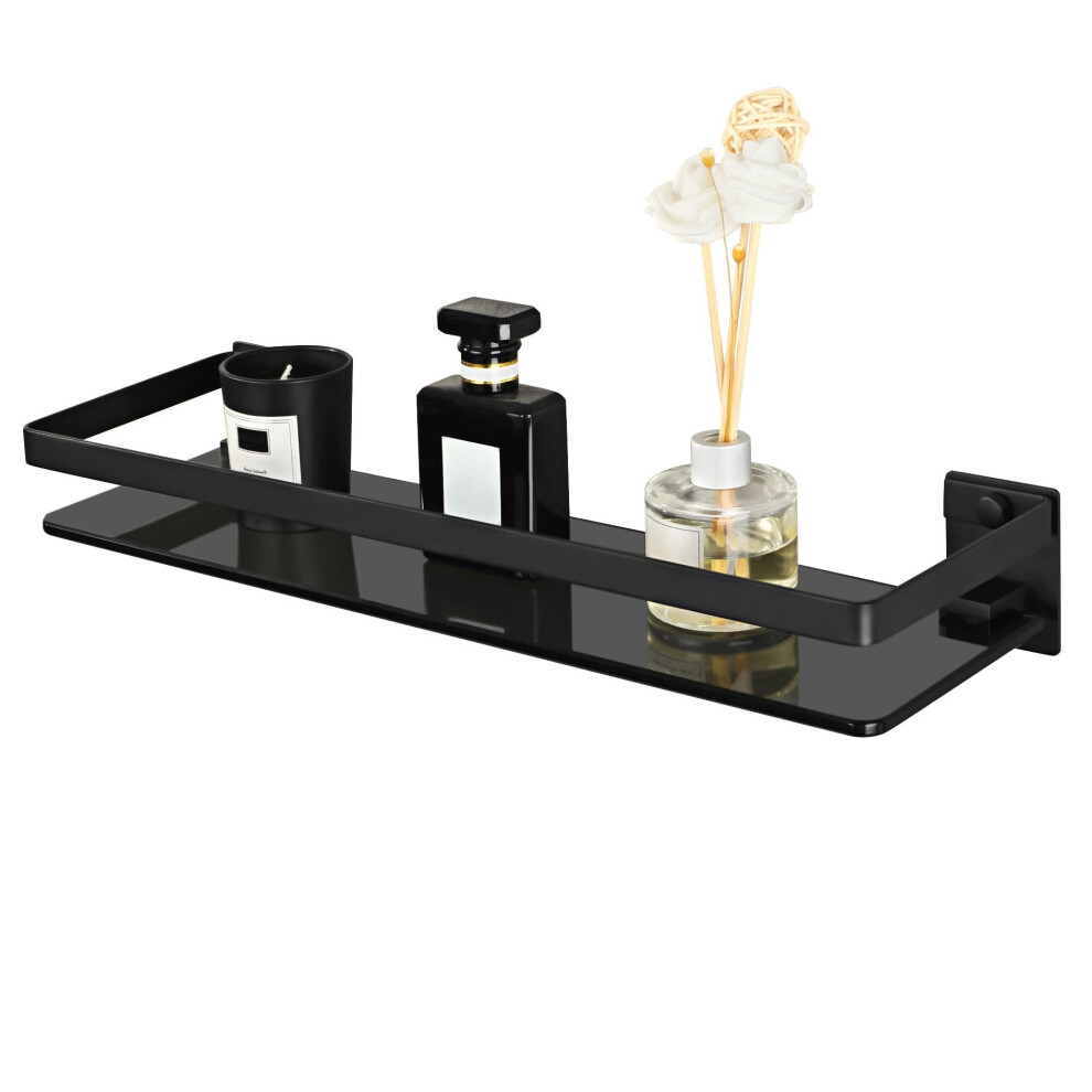 Sayayo Black Bathroom Shelf Wall Mounted Tempered Glass Shelf, Shower Storage Matte Black With Sus304 Stainless Steel Rail For Kitchen, 38Cm Length 5007365904399