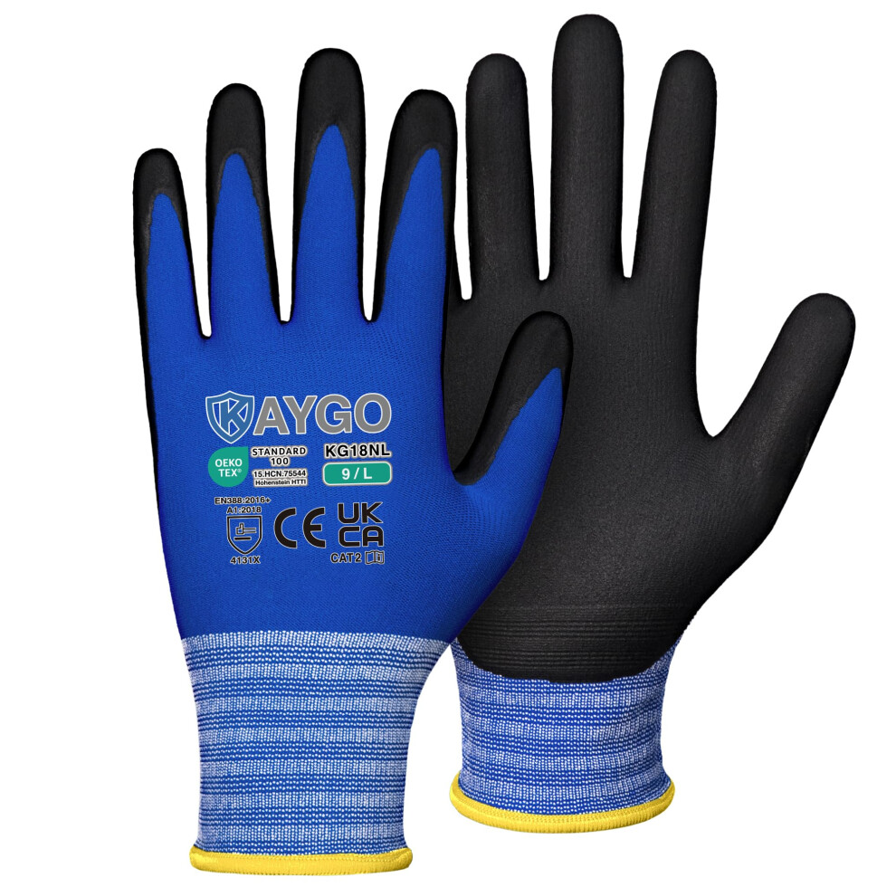 Kaygo Safety Work Gloves Microfoam Nitrile Coated 3 Pairs, Kg18n, Seamless Knit Nylon Glove With Abrasion And Oil Resistant Grip 5051226974007