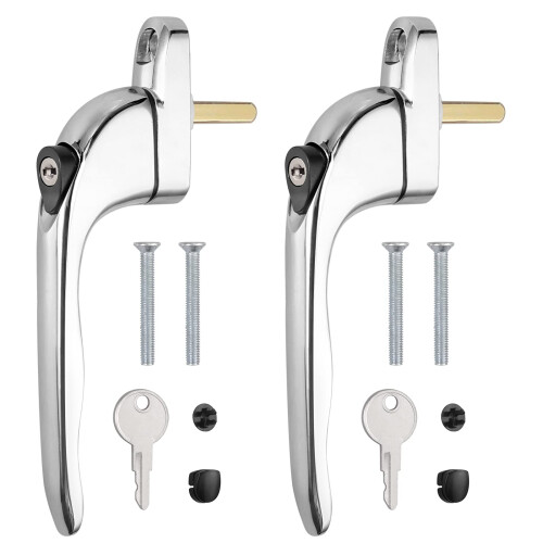 Neoteck Window Handle 2Pcs Inline Window Handle Universal Espag Key Locking Lockable Double Glazing Replacement uPVC Window Handles for All Common