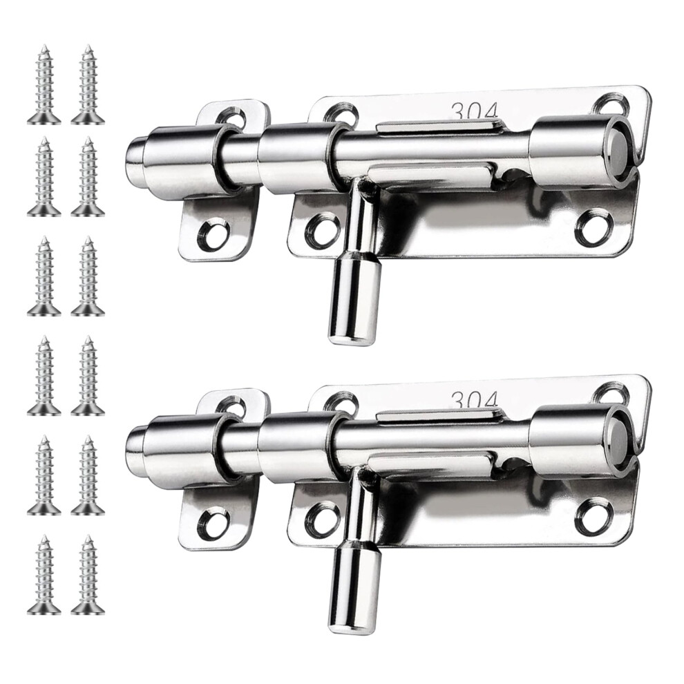 Smloplom Gate Bolt, 2 Pack Stainless Steel Door Lock, Slide Bolts With Screws Attached, Both Indoor And Outdoor Doors Can Be Used, Silvery 5051226914362