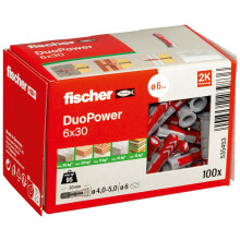 fischer DuoPower 6 x 30, Powerful Universal Plug with Intelligent 2-Component Technology for Fastenings in Concrete, Bricks, Gypsum Plasterboard, Chi