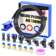TAILONZ PNEUMATIC Black 6mm OD 4mm ID Polyurethane PU Air Hose Pipe Tube Kit 10 Meter 32.8ft