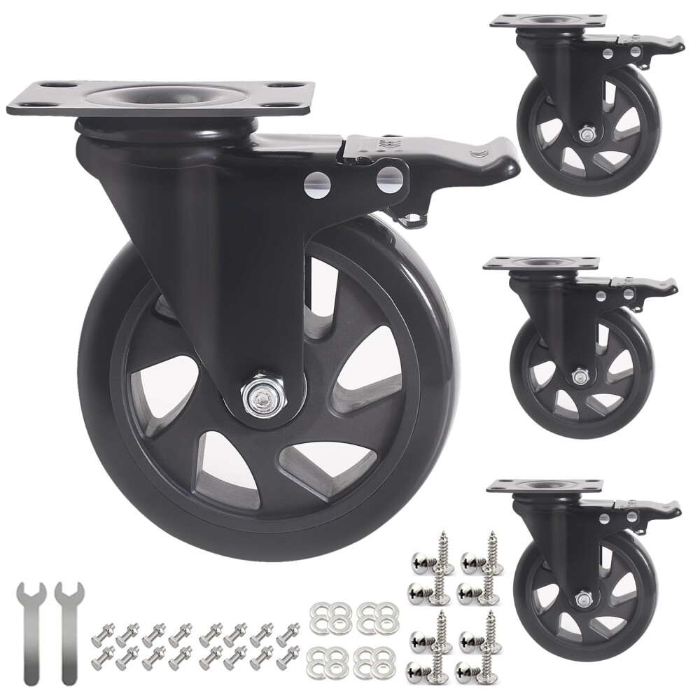 Rriuto 125Mm Heavy Duty Caster Wheels, Furniture Caster Bearing 800Kg Swivel Castors Wheels For Furniture Rubber Swivel Trolley Castor With Brake 5051226948626