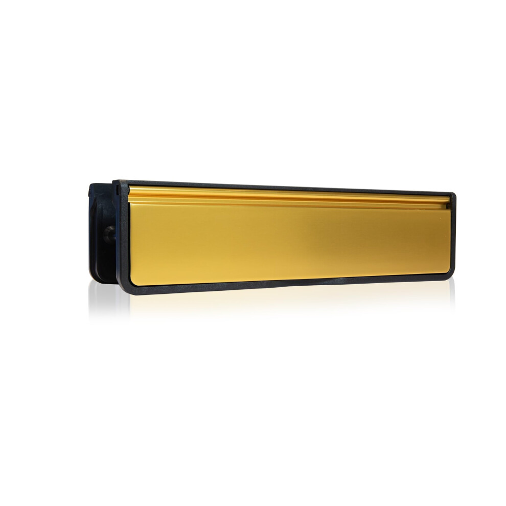 Xfort Mailplate Luxe 12" Letterplate Satin Brass, Premium Draught Proof Postal Letterbox, Telescopic Sleeved Letter Box For Wooden 5051226947100