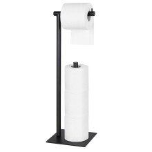 LIANTRAL Free Standing Toilet Roll Holder, Black Metal Paper Roll Holder, Floor Standing Toilet Paper Dispenser with Storage for 4 Spare Rolls