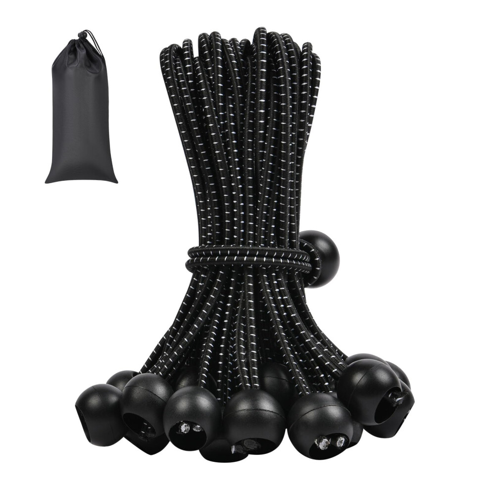 Adiwo Bungee Cord With Balls, 50 Pcs 6 Inch Tarpaulin Bungee Cords, Heavy Duty Elastic Bungee Ball Cords, Flexible Adjustable Black Bungee Straps For 5006232730413