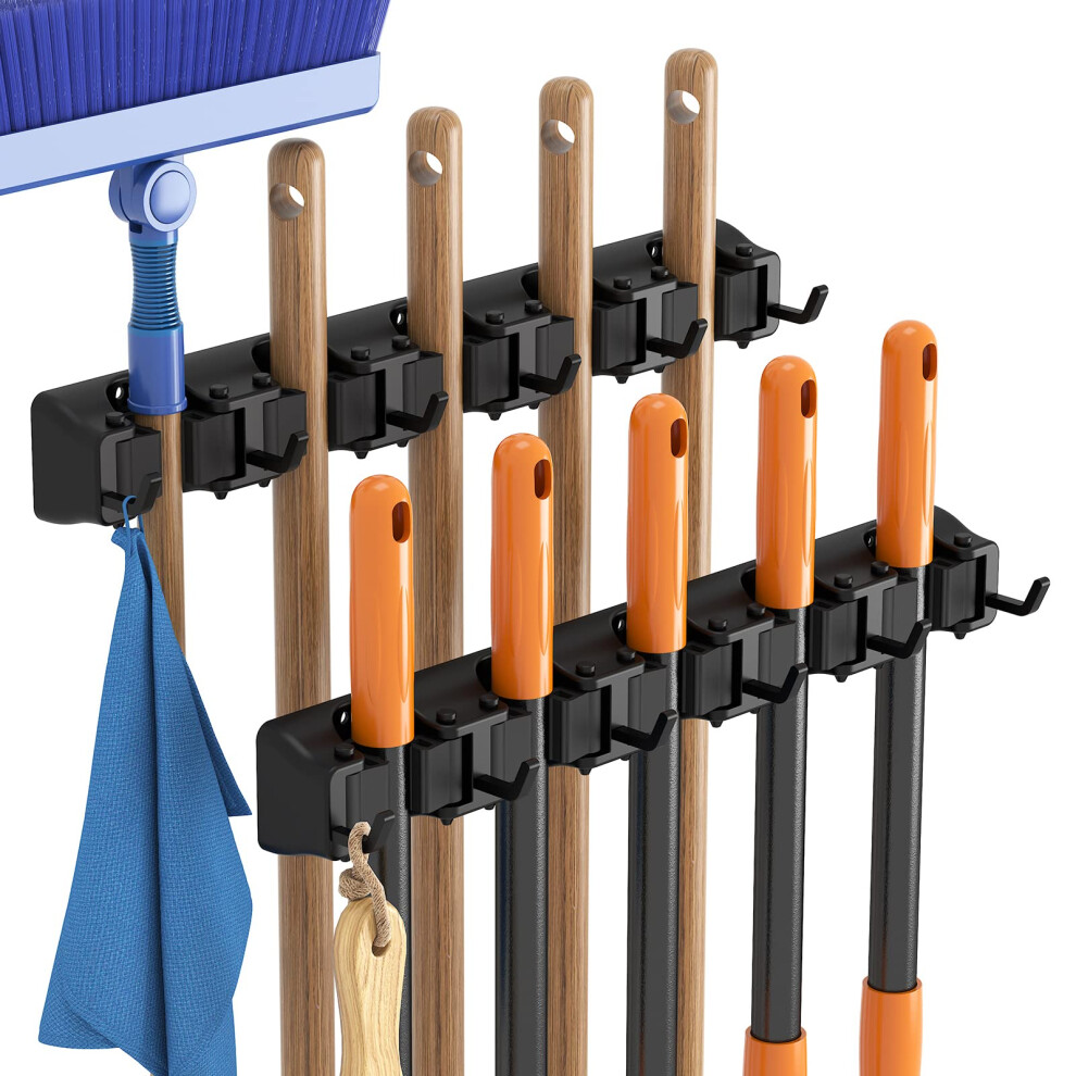 Lifewit Broom Mop Holder Wall Mounted, Heavy Duty Broom Storage With 5 Slot 6 Hooks 5051226948459