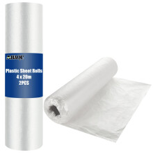 AHAQU 2 Roller Plastic Dust Sheets for Decorating, 4 x 20m/13 x 65ft Large Plastic Sheet Rolls, Waterproof Polythene Sheeting Roll for Painting Cover