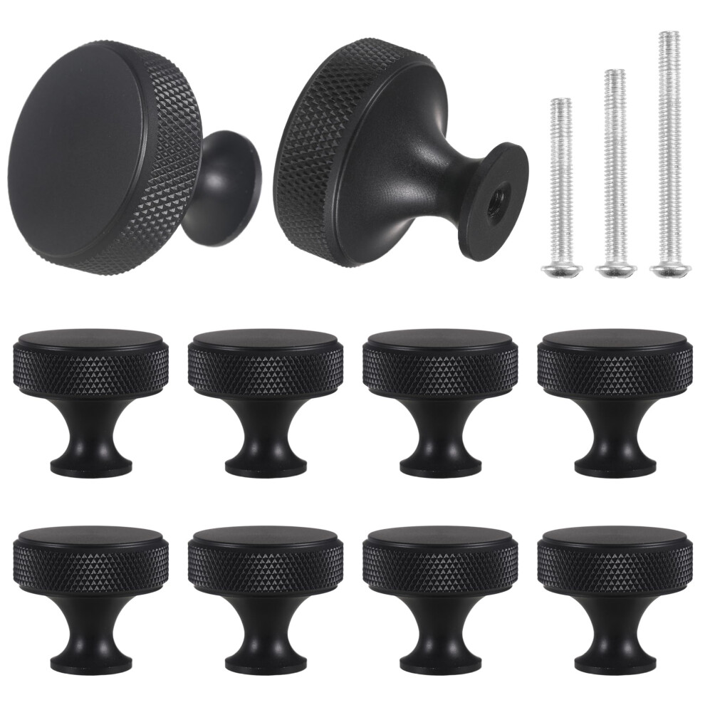 Sdhiiolp 10 Pcs Cabinet Knobs Matte Black Metal Round Knurled Wardrobe Knobs Door Kitchen Hardware Cupboard Knobs With Screws Handles For Drawer 5051226974298