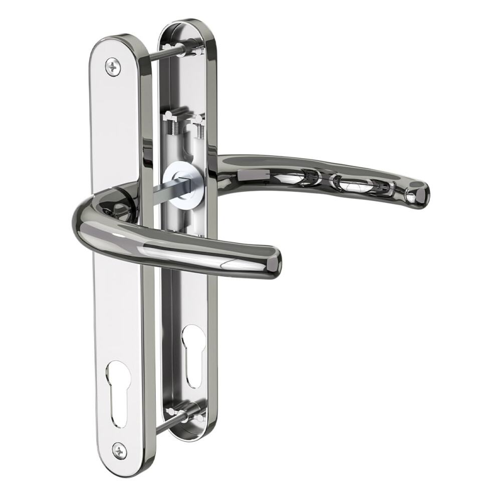 Bwintech 1 Set Polished Chrome Upvc Door Handle Set Stainless Steels 304, 92Mm Backset, 210Mm Screw Hole Distance, 243Mm Plate Length Front Door Hand 4827179307060