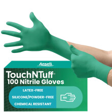 Ansell TouchNTuff 92-600, Nitrile Disposable Gloves, Food Grade Approved, High Protection Chemical Gloves, Latex Free, for Professional Use, Green