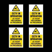 USSP&S 4 x CCTV Camera Warning Sign Stickers, Yellow, Plastic, Realistic Style, 75 x 100 mm, Wall Mount