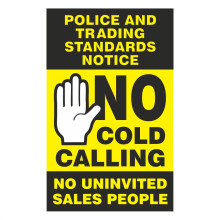 No Cold Calling Door Sticker - Black & Yellow - Fully Weatherproof Sign Pack of 1