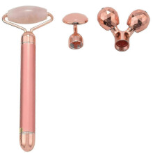 Jade Roller for Face 3 in 1 Electric Vibrating Face Roller Massager Quartz Roller Massager Skin Tightening Rose Gold