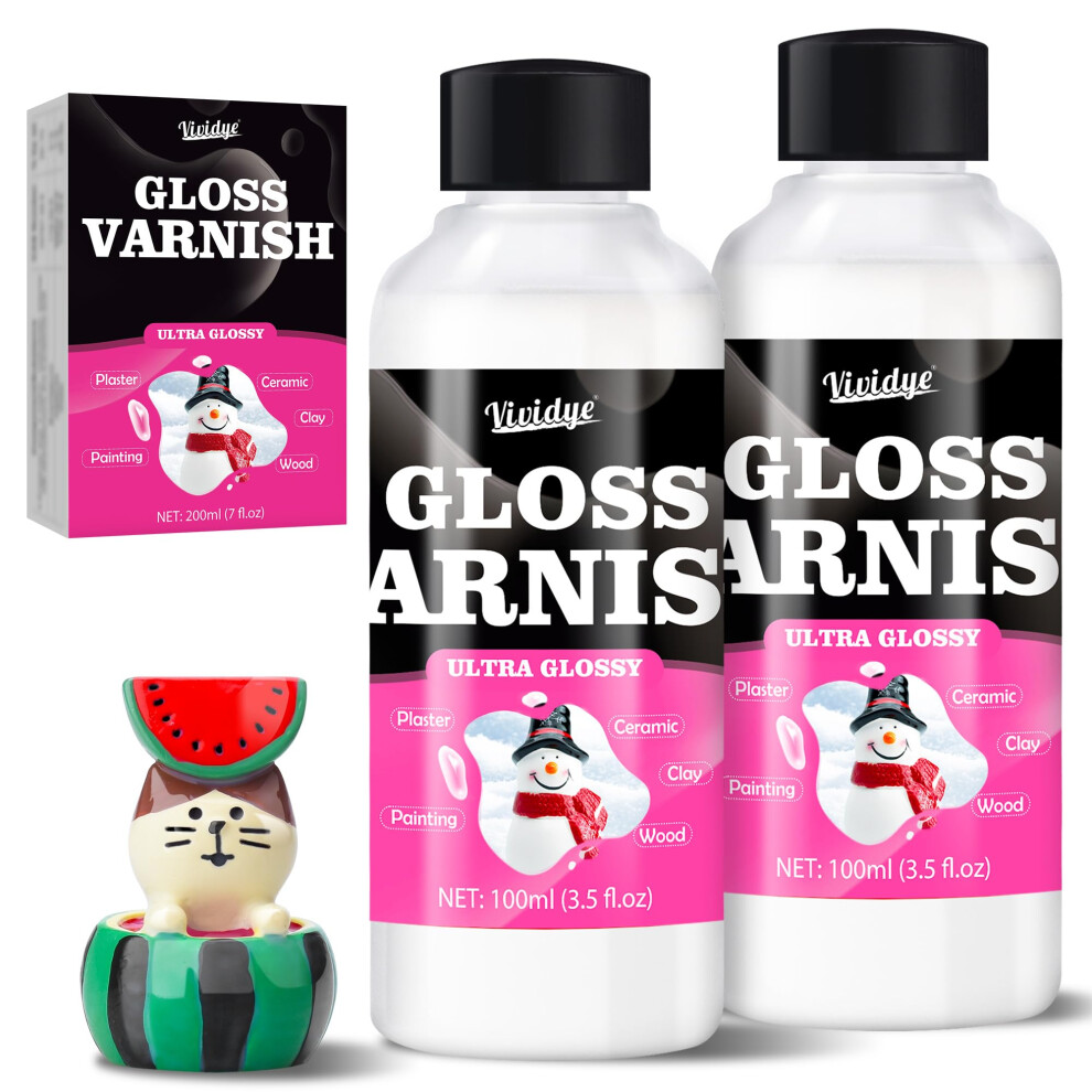 Air Dry Clay Varnish 200Ml, High Gloss Varnish, Ceramic Glaze, Clear Clay Sealant With Brushes For Craft Pottery, Acrylic Painting And Wood 5051226905964